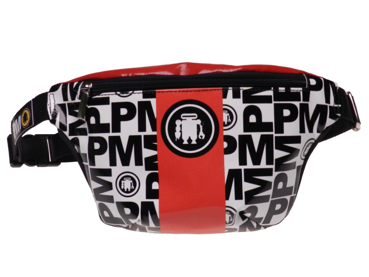 HIP BAG WHITE, BLACK AND RED COLOURS MADE OF LORRY TARPAULIN FLEX MODEL. - Limited Edition Paul Meccanico