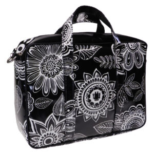 ...WOMAN BRIEFCASE BLACK AND WHITE COLOURS FLORAL FANTASY. KART MODEL MADE OF LORRY TARPAULIN. - Limited Edition Paul Meccanico