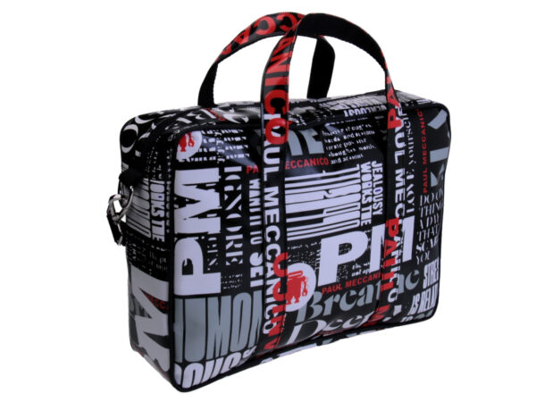 BLACK WOMEN'S BRIEFCASE "WRITINGS". MODEL KART MADE OF LORRY TARPAULIN.