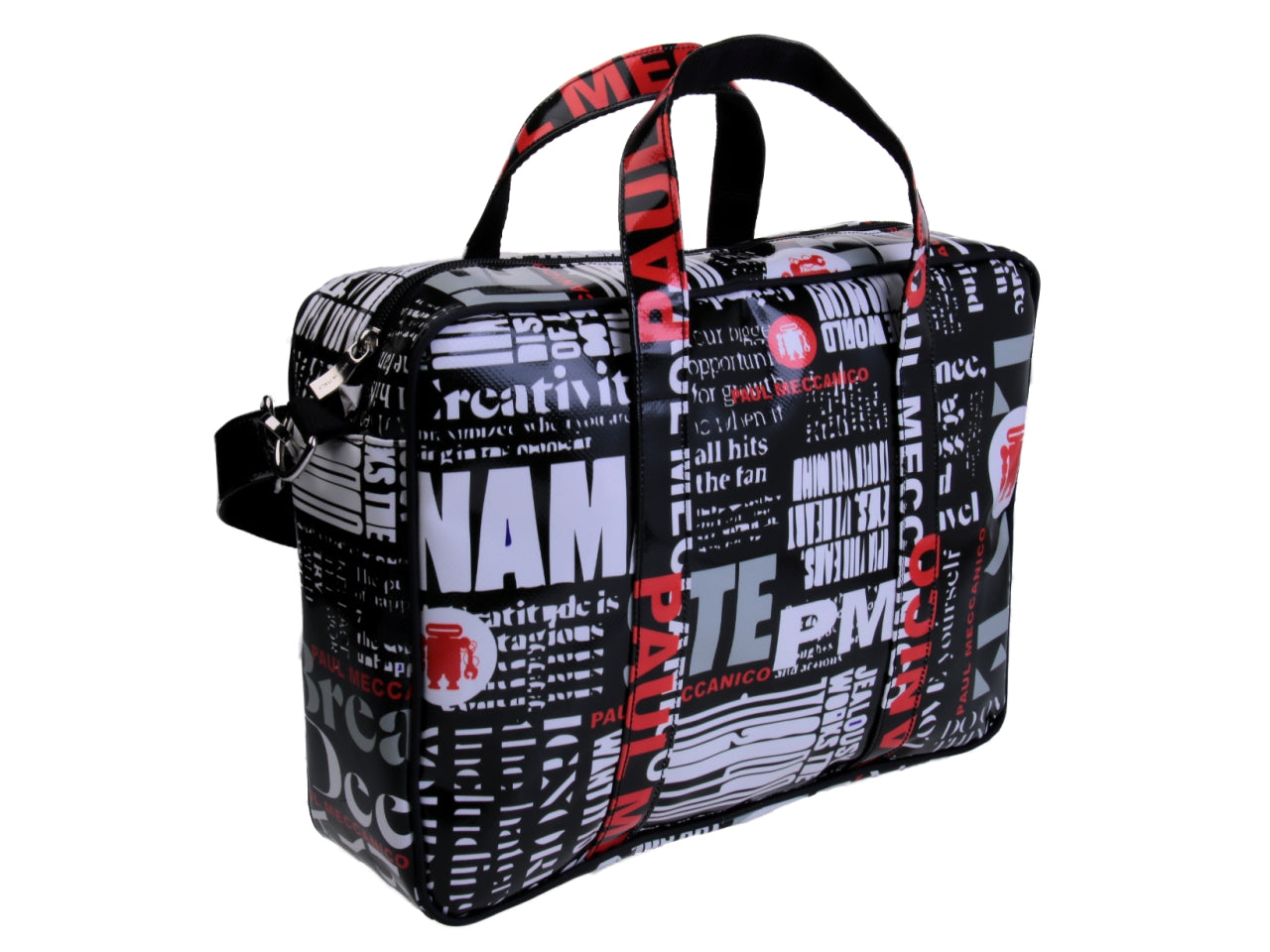 BLACK WOMEN'S BRIEFCASE "WRITINGS". MODEL KART MADE OF LORRY TARPAULIN.