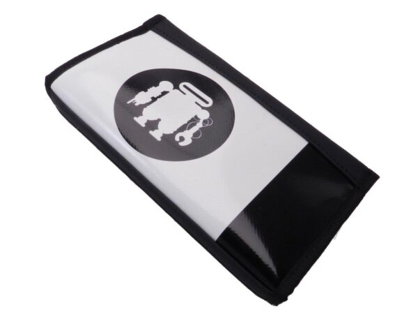 LARGE WOMEN'S WALLET BLACK AND WHITE COLOURS WITH PAUL MECCANICO LOGO. PIT MODEL MADE OF LORRY TARPAULIN. - Paul Meccanico