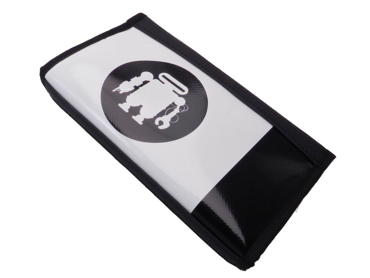 LARGE WOMEN'S WALLET BLACK AND WHITE COLOURS WITH PAUL MECCANICO LOGO. PIT MODEL MADE OF LORRY TARPAULIN. - Paul Meccanico