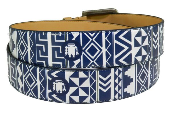 MAN BELT PAUL MECCANICO. BLUE AND WHITE COLOURS WITH TRIBAL FANTASY. - Paul Meccanico