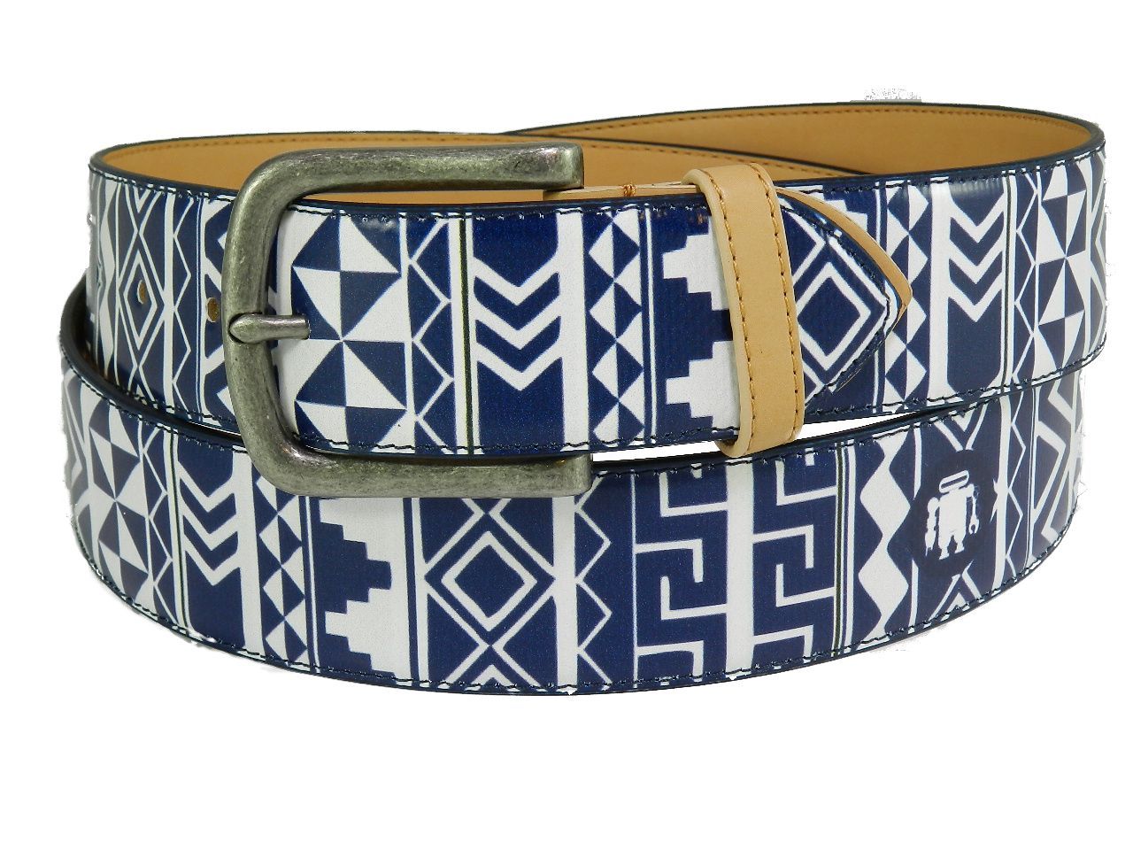 MAN BELT PAUL MECCANICO. BLUE AND WHITE COLOURS WITH TRIBAL FANTASY. - Paul Meccanico