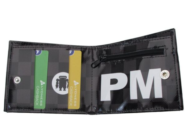 MAN WALLET BLACK AND GREY COLOUR CHESS PATTERN. CRIK MODEL MADE OF LORRY TARPAULIN. - Paul Meccanico