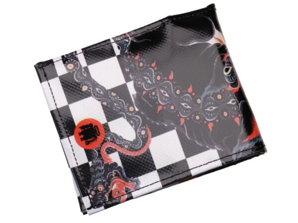 MAN WALLET BLACK AND WHITE COLOURS CHESS PATTERN WITH DRAGON PRINT. CRIK MODEL MADE OF LORRY TARPAULIN. - Paul Meccanico