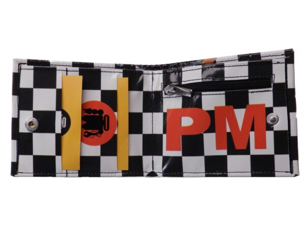MAN WALLET BLACK AND WHITE COLOURS CHESS PATTERN WITH DRAGON PRINT. CRIK MODEL MADE OF LORRY TARPAULIN. - Paul Meccanico