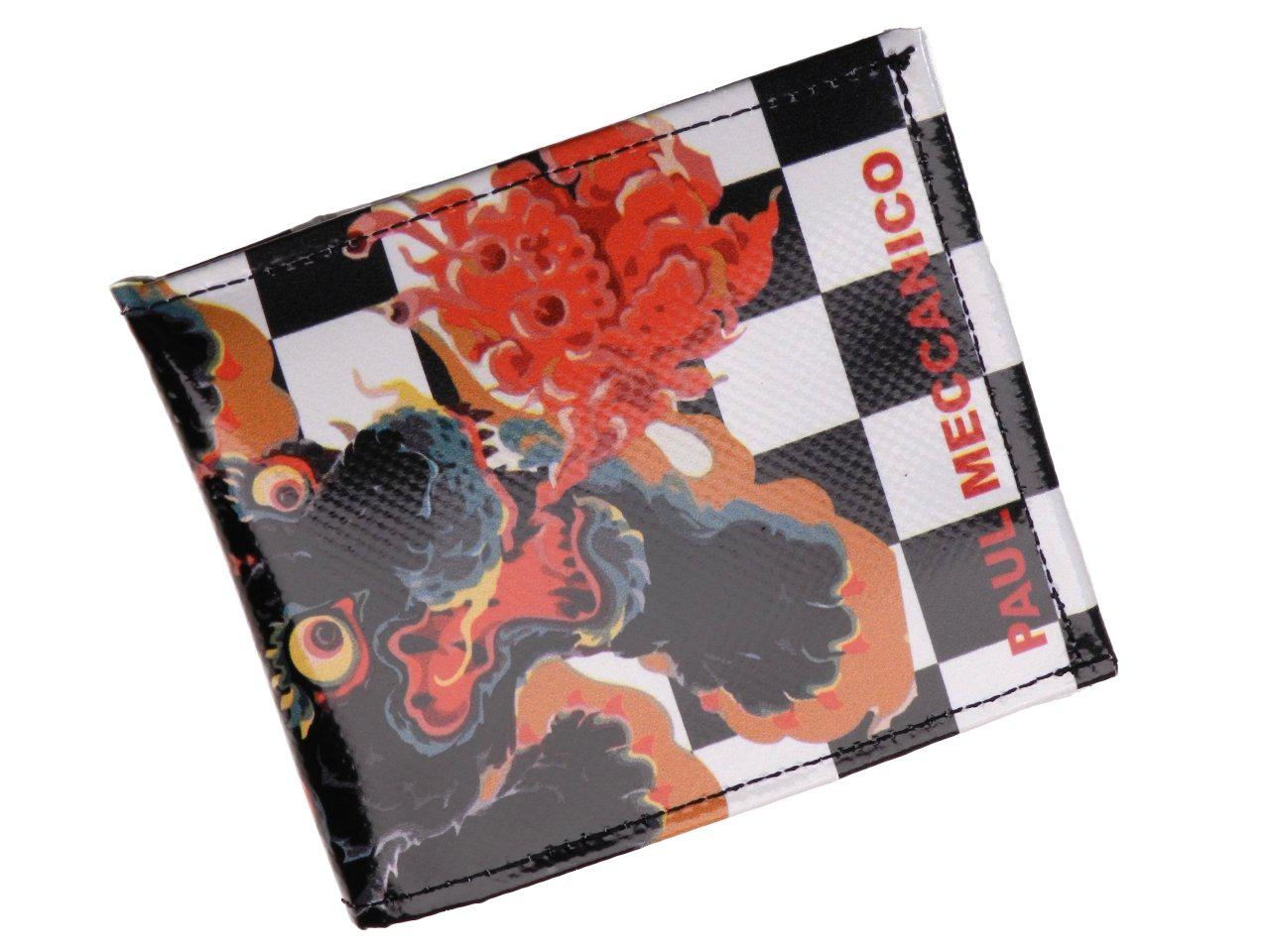 MAN WALLET BLACK AND WHITE COLOURS CHESS PATTERN WITH DRAGON PRINT. CRIK MODEL MADE OF LORRY TARPAULIN. - Paul Meccanico