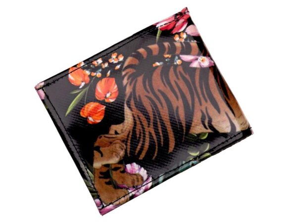 MAN WALLET BLACK COLOUR FLORAL FANTASY WITH TIGER PRINT. CRIK MODEL MADE OF LORRY TARPAULIN. - Limited Edition Paul Meccanico