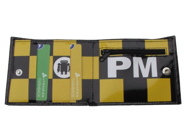 MAN WALLET BLACK, GREY AND YELLOW COLOURS LETTERING FANTASY. CRIK MODEL MADE OF LORRY TARPAULIN. - Paul Meccanico