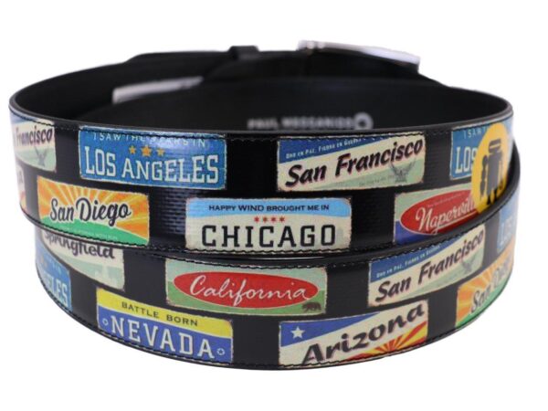 MAN'S BELT "AMERICAN PLATES" MADE OF LORRY TARPAULIN. - Unique Pieces Paul Meccanico