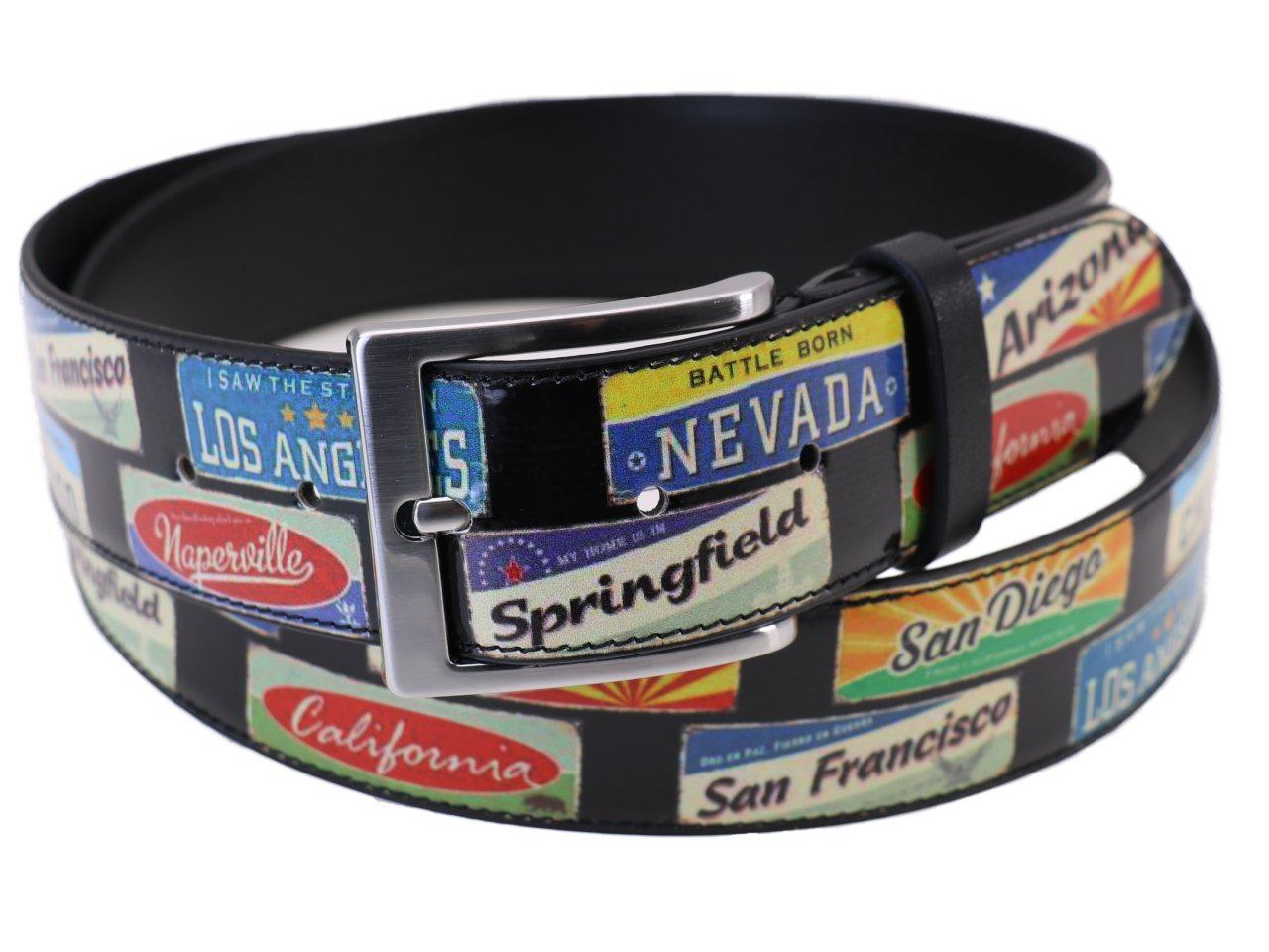 MAN'S BELT "AMERICAN PLATES" MADE OF LORRY TARPAULIN. - Unique Pieces Paul Meccanico