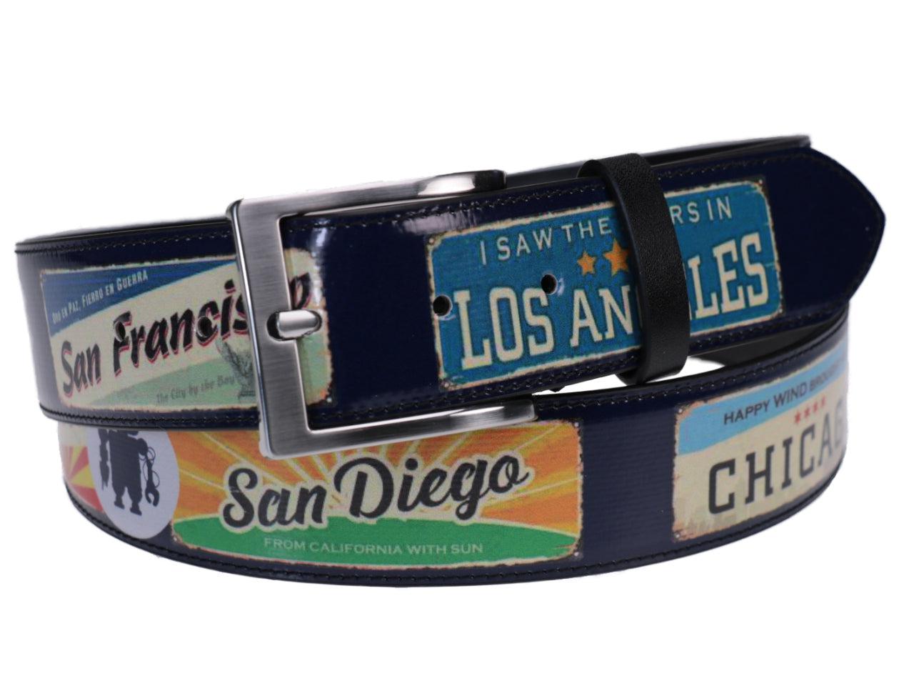 MAN'S BELT "AMERICAN PLATES" MADE OF LORRY TARPAULIN. - Unique Pieces Paul Meccanico