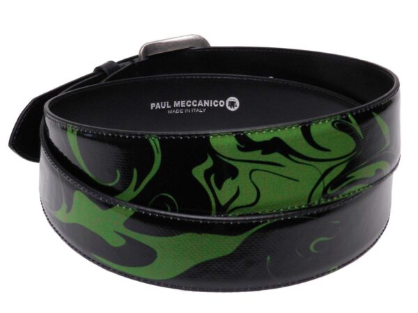 MAN'S BELT BLACK AND GREEN COLOURS ABSTRACT FANTASY MADE OF LORRY TARPAULIN. - Paul Meccanico