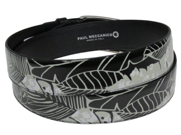 MAN'S BELT BLACK AND OFF WHITE COLOURS FLORAL FANTASY MADE OF LORRY TARPAULIN. - Unique Pieces Paul Meccanico