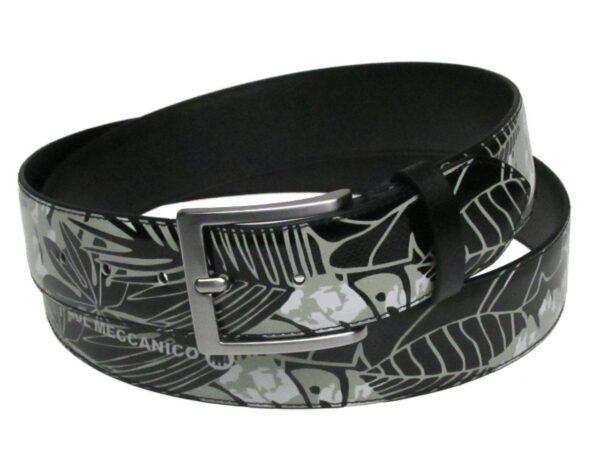 MAN'S BELT BLACK AND OFF WHITE COLOURS FLORAL FANTASY MADE OF LORRY TARPAULIN. - Unique Pieces Paul Meccanico