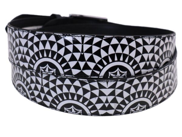 MAN'S BELT BLACK AND WHITE COLOURS ETHNIC FANTASY MADE OF LORRY TARPAULIN. - Unique Pieces Paul Meccanico