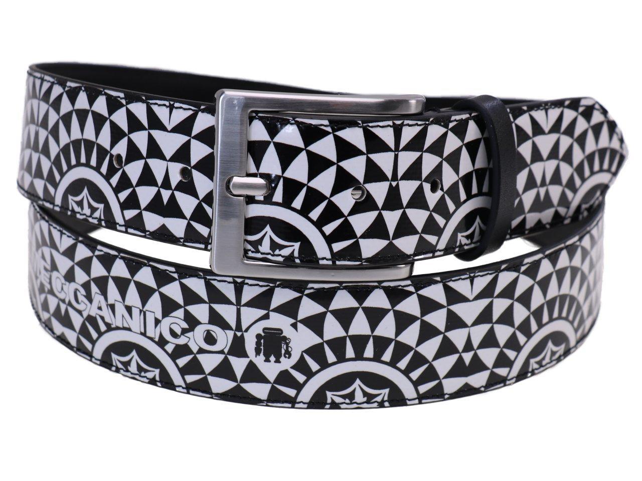 MAN'S BELT BLACK AND WHITE COLOURS ETHNIC FANTASY MADE OF LORRY TARPAULIN. - Unique Pieces Paul Meccanico