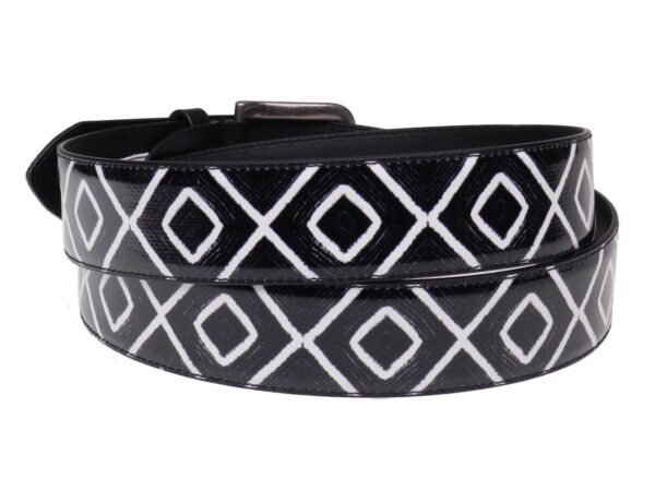 MAN'S BELT BLACK AND WHITE COLOURS GEOMETRIC FANTASY MADE OF LORRY TARPAULIN. - Paul Meccanico