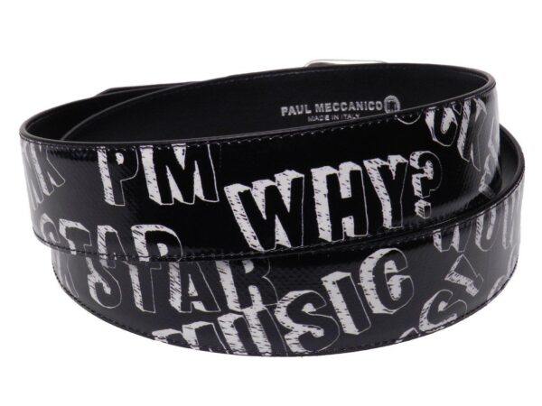 MAN'S BELT BLACK AND WHITE LETTERING FANTASY MADE OF LORRY TARPAULIN. - Paul Meccanico