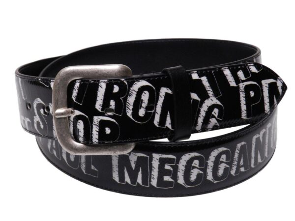 MAN'S BELT BLACK AND WHITE LETTERING FANTASY MADE OF LORRY TARPAULIN. - Paul Meccanico