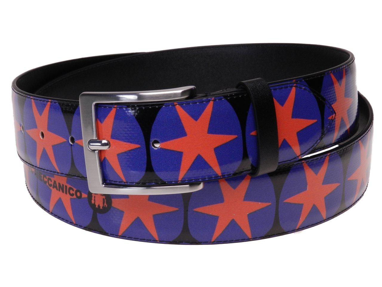 MAN'S BELT BLACK, BLUE AND ORANGE COLOURS WITH STARS PRINT MADE OF LORRY TARPAULIN. - Unique Pieces Paul Meccanico