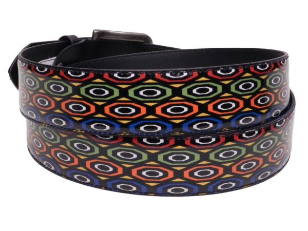 MAN'S BELT BLACK MULTICOLOR GEOMETRIC FANTASY MADE OF LORRY TARPAULIN. - Paul Meccanico
