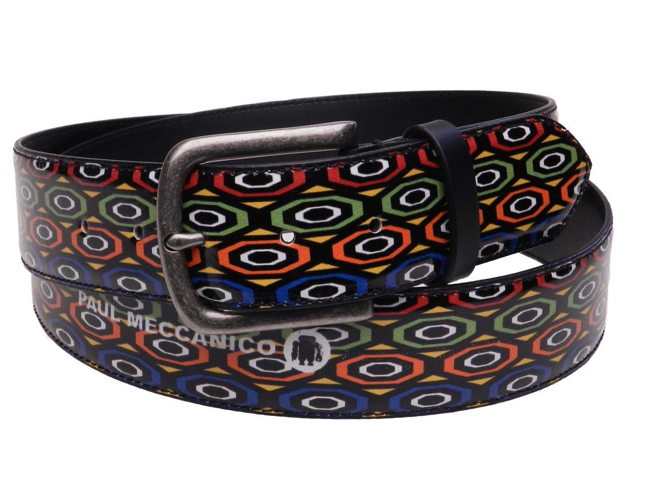 MAN'S BELT BLACK MULTICOLOR GEOMETRIC FANTASY MADE OF LORRY TARPAULIN. - Paul Meccanico