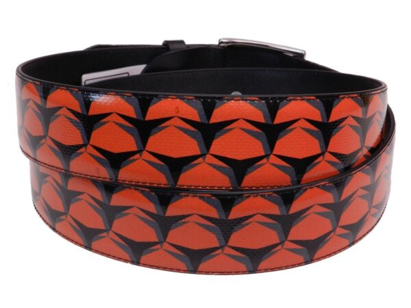 MAN'S BELT BLACK ORANGE COLOUR GEOMETRIC FANTASY MADE OF LORRY TARPAULIN. - Unique Pieces Paul Meccanico
