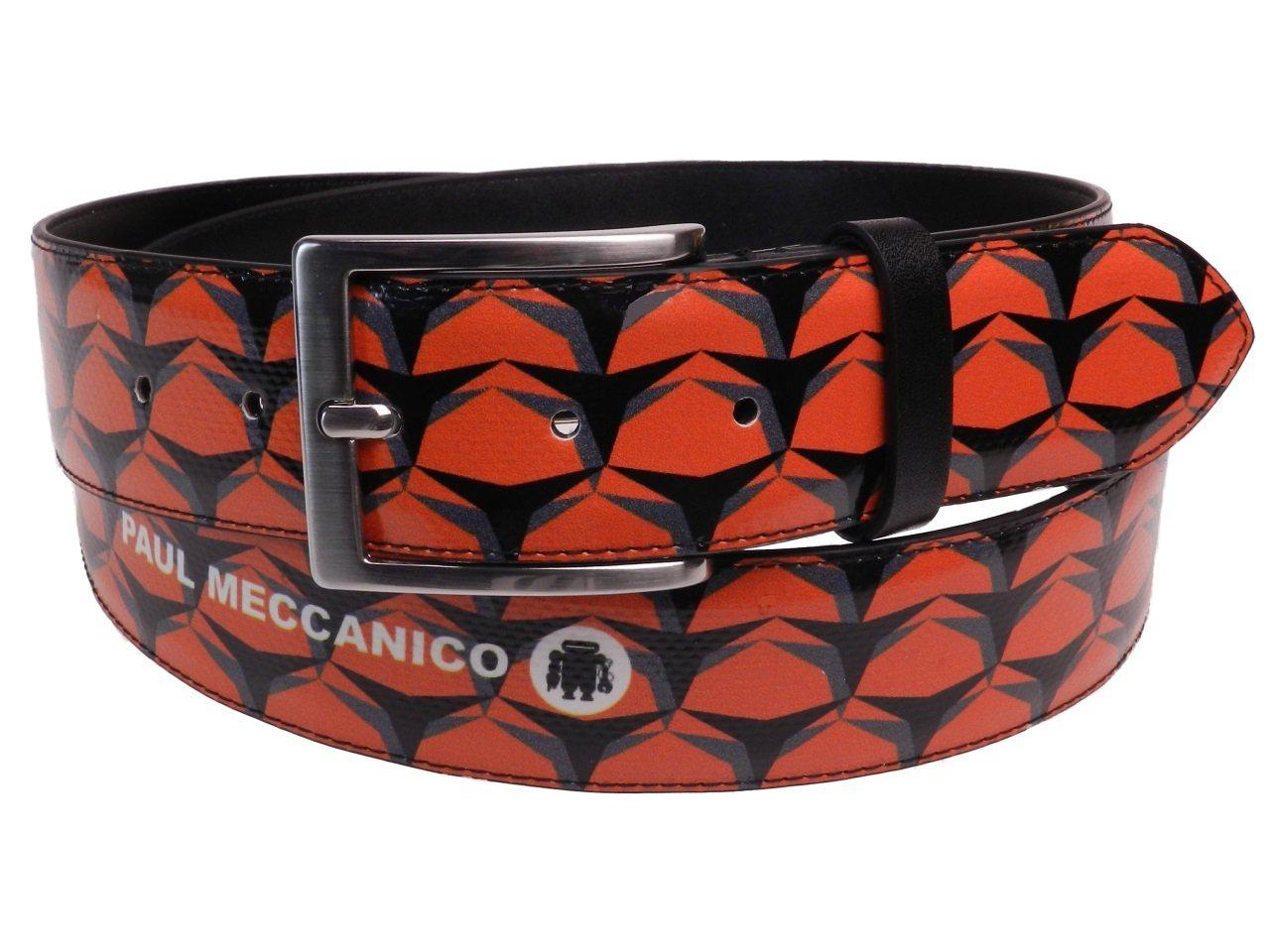 MAN'S BELT BLACK ORANGE COLOUR GEOMETRIC FANTASY MADE OF LORRY TARPAULIN. - Unique Pieces Paul Meccanico