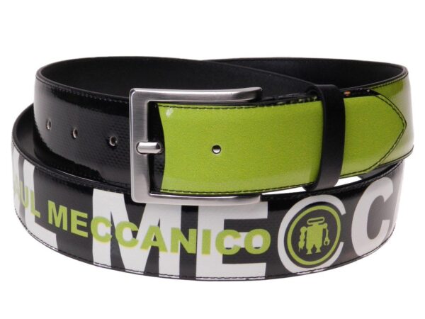 MAN'S BELT BLACK, WHITE AND FLUORESCENT GREEN COLOURS MADE OF LORRY TARPAULIN. - Paul Meccanico
