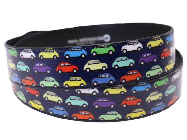MAN'S BELT BLU COLOUR WITH PRINT OF THE MYTHICAL "FIAT 500" MADE OF LORRY TARPAULIN. - Unique Pieces Paul Meccanico