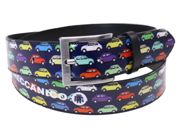 MAN'S BELT BLU COLOUR WITH PRINT OF THE MYTHICAL "FIAT 500" MADE OF LORRY TARPAULIN. - Unique Pieces Paul Meccanico