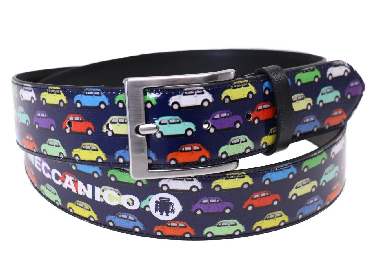 MAN'S BELT BLU COLOUR WITH PRINT OF THE MYTHICAL "FIAT 500" MADE OF LORRY TARPAULIN. - Unique Pieces Paul Meccanico