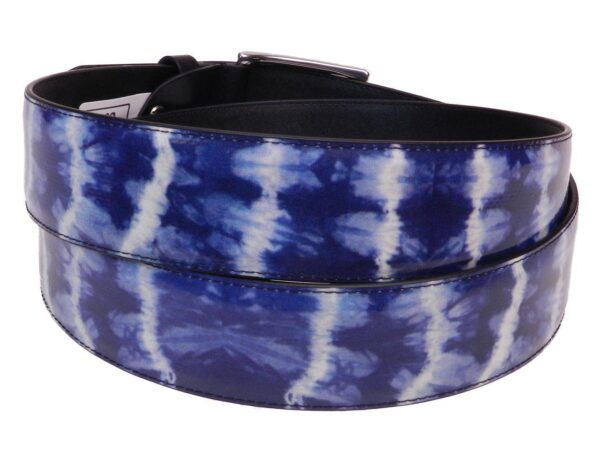 MAN'S BELT BLUE AND WHITE COLOURS TIE DYE FANTASY MADE OF LORRY TARPAULIN. - Paul Meccanico