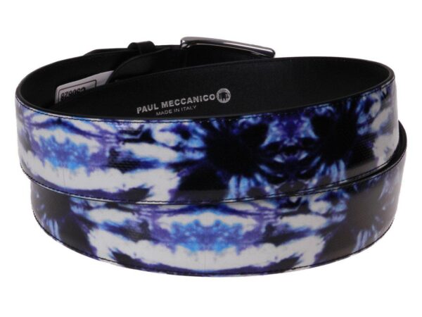 MAN'S BELT BLUE AND WHITE COLOURS TIE DYE FANTASY MADE OF LORRY TARPAULIN. - Paul Meccanico