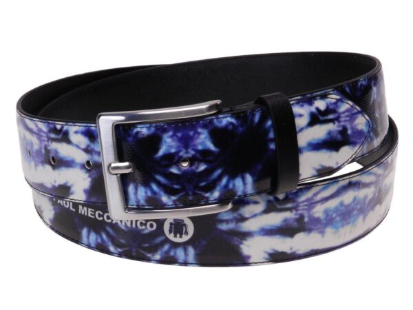 MAN'S BELT BLUE AND WHITE COLOURS TIE DYE FANTASY MADE OF LORRY TARPAULIN. - Paul Meccanico