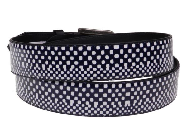 MAN'S BELT BLUE AND WHITE OPTICAL FANTASY MADE OF LORRY TARPAULIN. - Paul Meccanico