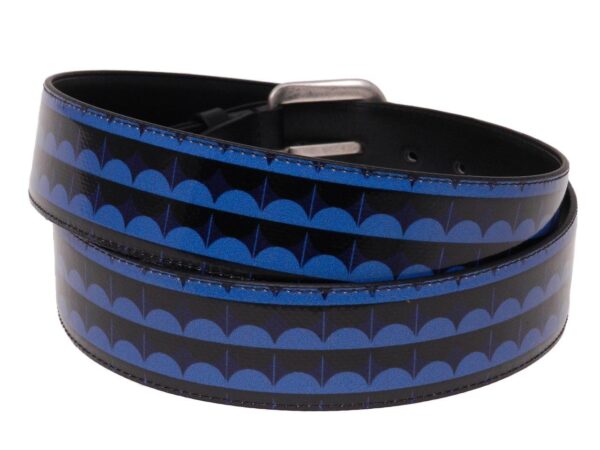 MAN'S BELT BLUE COLOR GEOMETRIC FANTASY MADE OF LORRY TARPAULIN. - Paul Meccanico