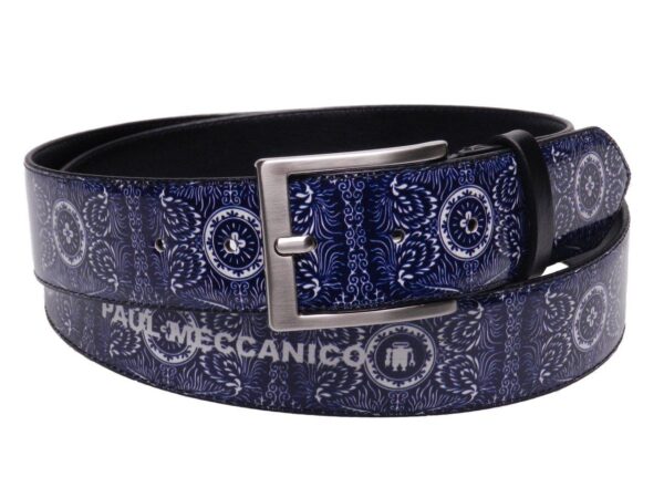 MAN'S BELT BLUE COLOUR WITH MAJOLICA PATTERN. - Paul Meccanico