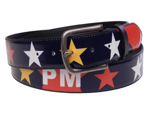 MAN'S BELT BLUE COLOUR WITH PRINT STARS MADE OF LORRY TARPAULIN. - Paul Meccanico