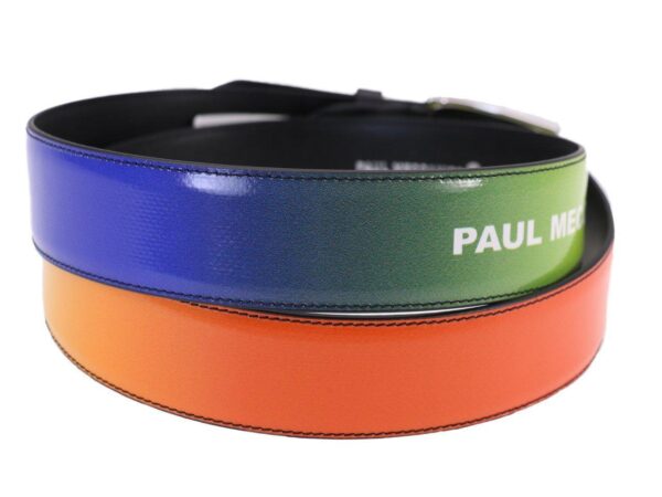 MAN'S BELT BLUE, GREEN, YELLOW, ORANGE AND WHITE COLOURS WITH SHADED EFFECT MADE OF LORRY TARPAULIN. - Unique Pieces Paul Meccanico