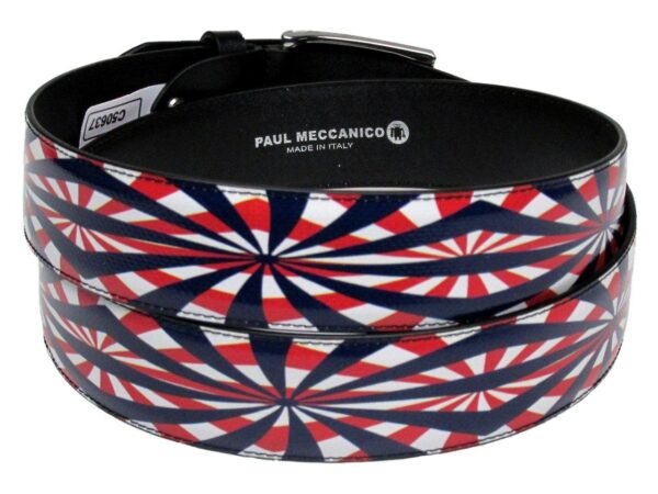 MAN'S BELT BLUE, RED AND WHITE COLOURS OPTICAL FANTASY MADE OF LORRY TARPAULIN. - Unique Pieces Paul Meccanico