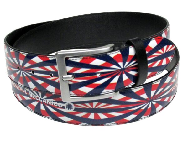 MAN'S BELT BLUE, RED AND WHITE COLOURS OPTICAL FANTASY MADE OF LORRY TARPAULIN. - Unique Pieces Paul Meccanico