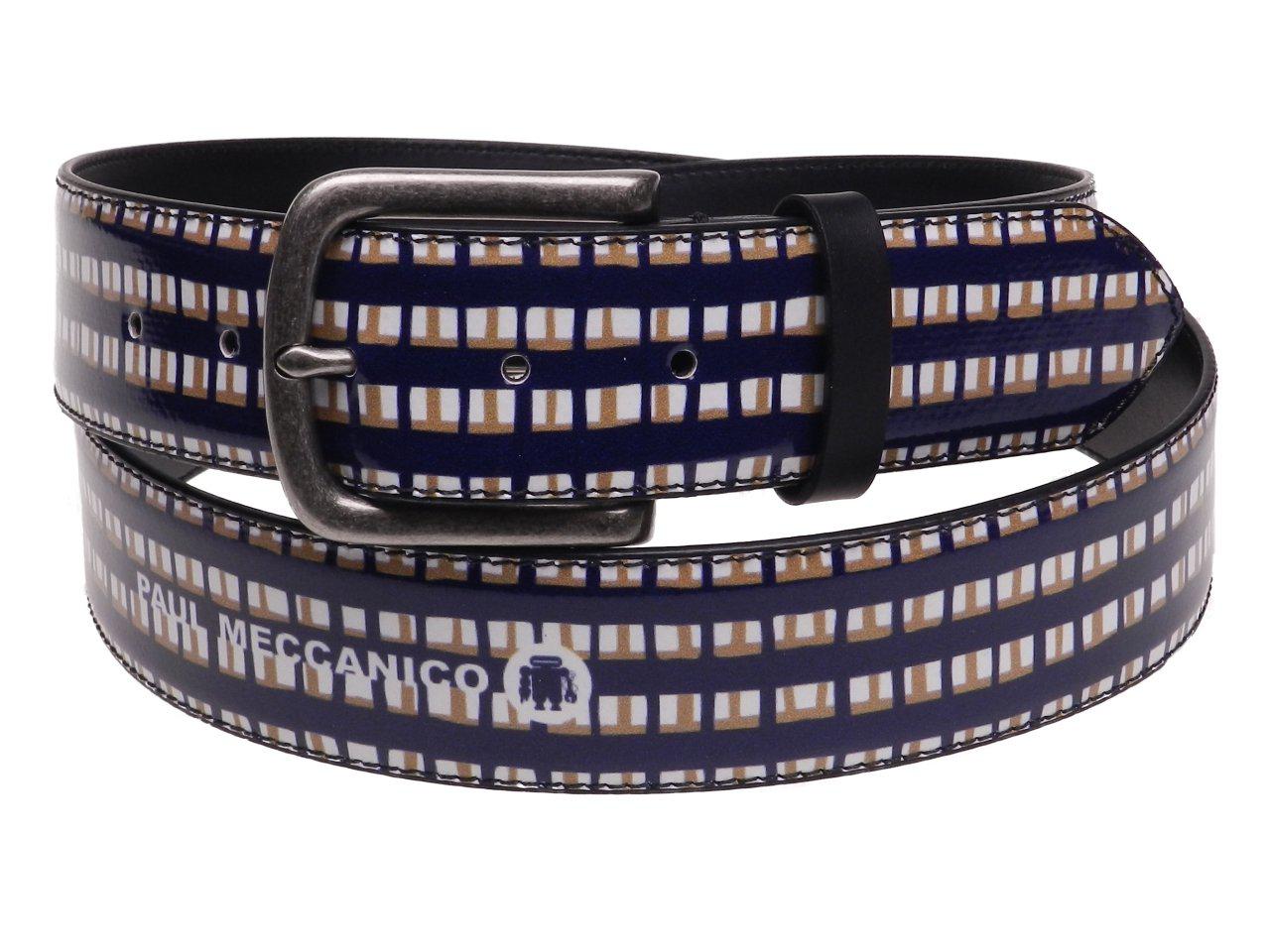 MAN'S BELT BLUE, WHITE AND BEIGE COLOURS MADE OF LORRY TARPAULIN. - Paul Meccanico