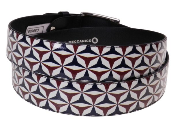MAN'S BELT BLUE, WHITE AND DARK RED COLOURS GEOMETRIC FANTASY MADE OF LORRY TARPAULIN. - Paul Meccanico