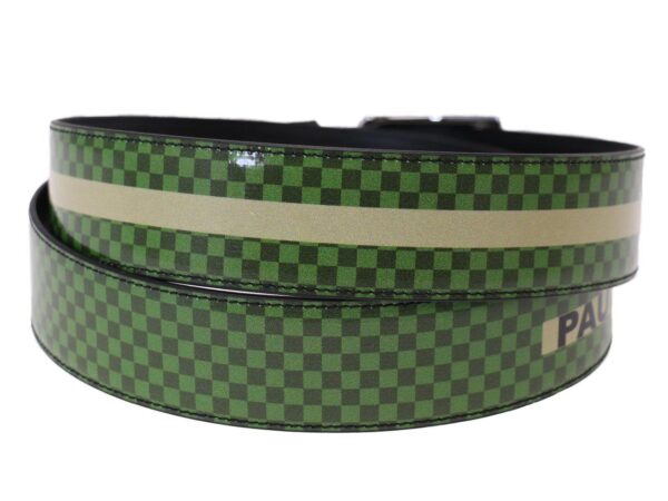 MAN'S BELT DARK GREEN AND BEIGE COLOURS MADE OF LORRY TARPAULIN. - Unique Pieces Paul Meccanico