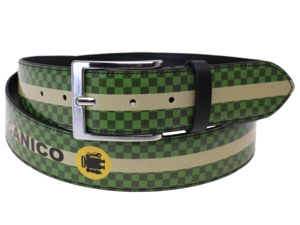 MAN'S BELT DARK GREEN AND BEIGE COLOURS MADE OF LORRY TARPAULIN. - Unique Pieces Paul Meccanico