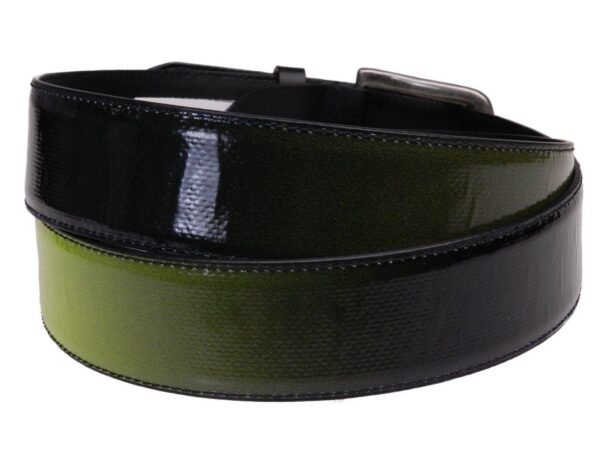 MAN'S BELT DARK RED, GREEN AND YELLOW COLOURS WITH SHADED EFFECT MADE OF LORRY TARPAULIN. - Paul Meccanico