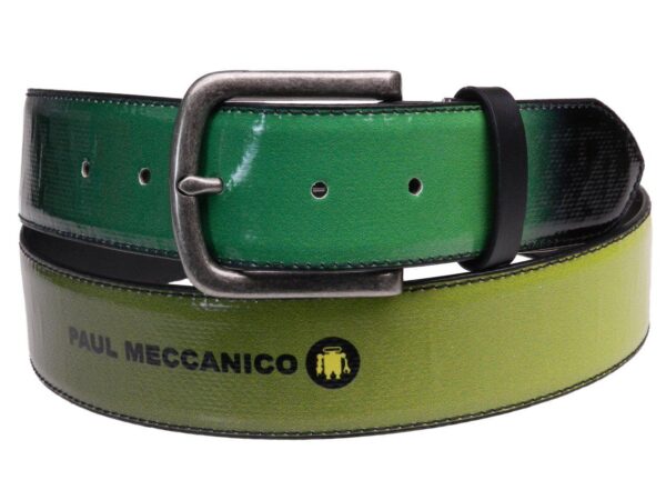 MAN'S BELT DARK RED, GREEN AND YELLOW COLOURS WITH SHADED EFFECT MADE OF LORRY TARPAULIN. - Paul Meccanico